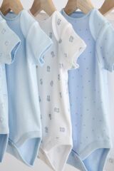 Next Baby % 100 Pamuklu Mavi Ayıcık Desenli Kısa Kollu 5'li Body Zıbın Set