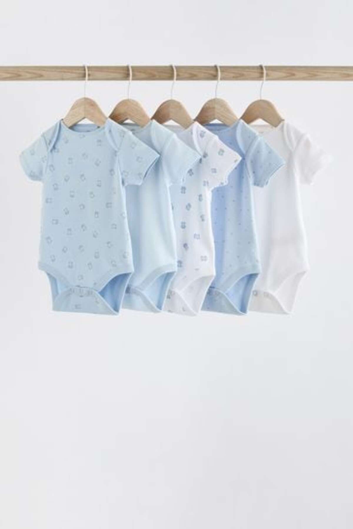Next Baby % 100 Pamuklu Mavi Ayıcık Desenli Kısa Kollu 5'li Body Zıbın Set