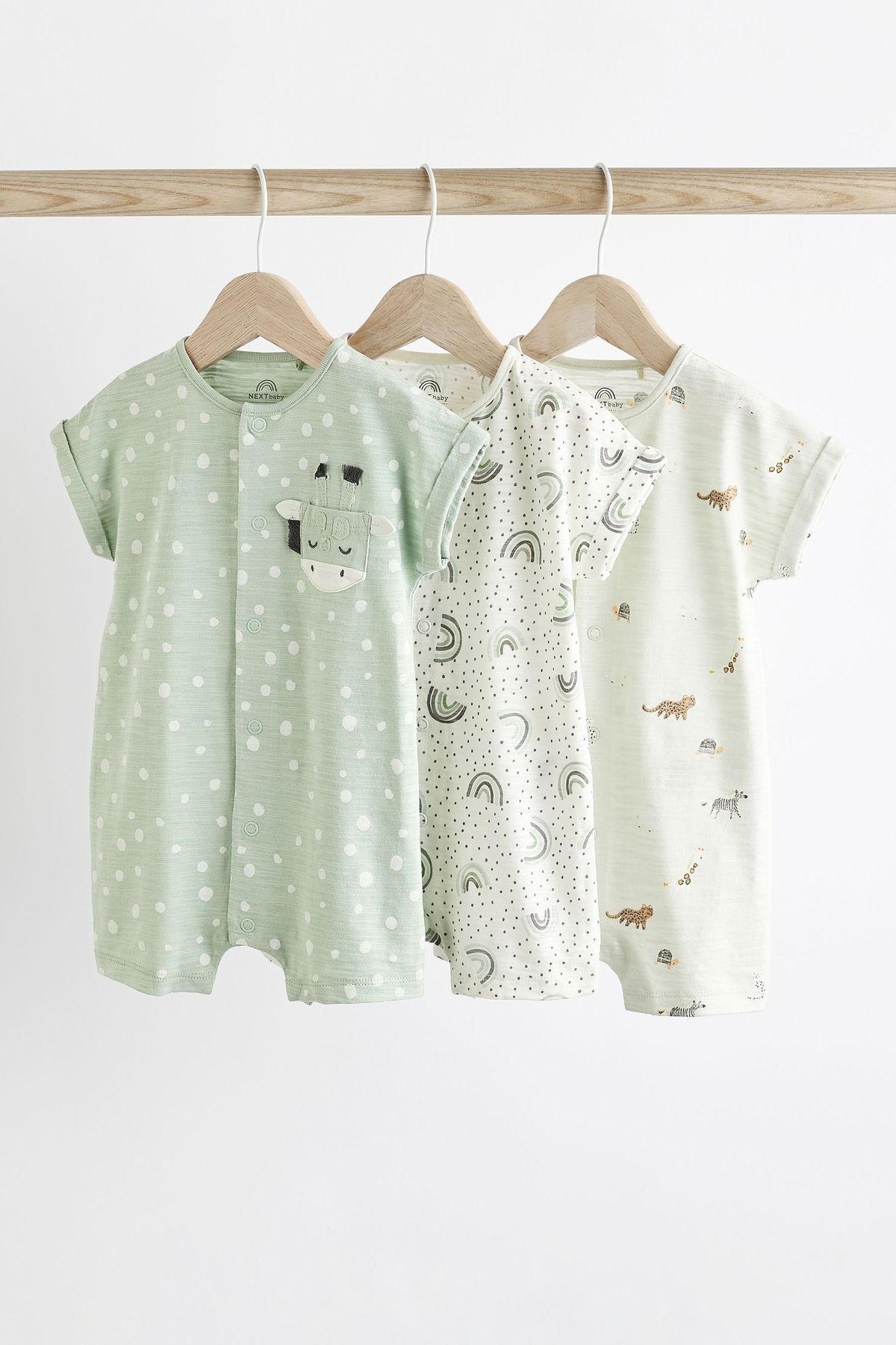 Next Baby % 100 Pamuklu Nane Yeşili Zürafa Desenli 3’lü Romper Set