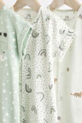 Next Baby % 100 Pamuklu Nane Yeşili Zürafa Desenli 3’lü Romper Set