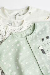 Next Baby % 100 Pamuklu Nane Yeşili Zürafa Desenli 3’lü Romper Set