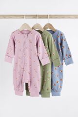 Next Baby %100 Organik  Pamuklu Lila Çiçekli 3’lü Tulum Set ALY00478