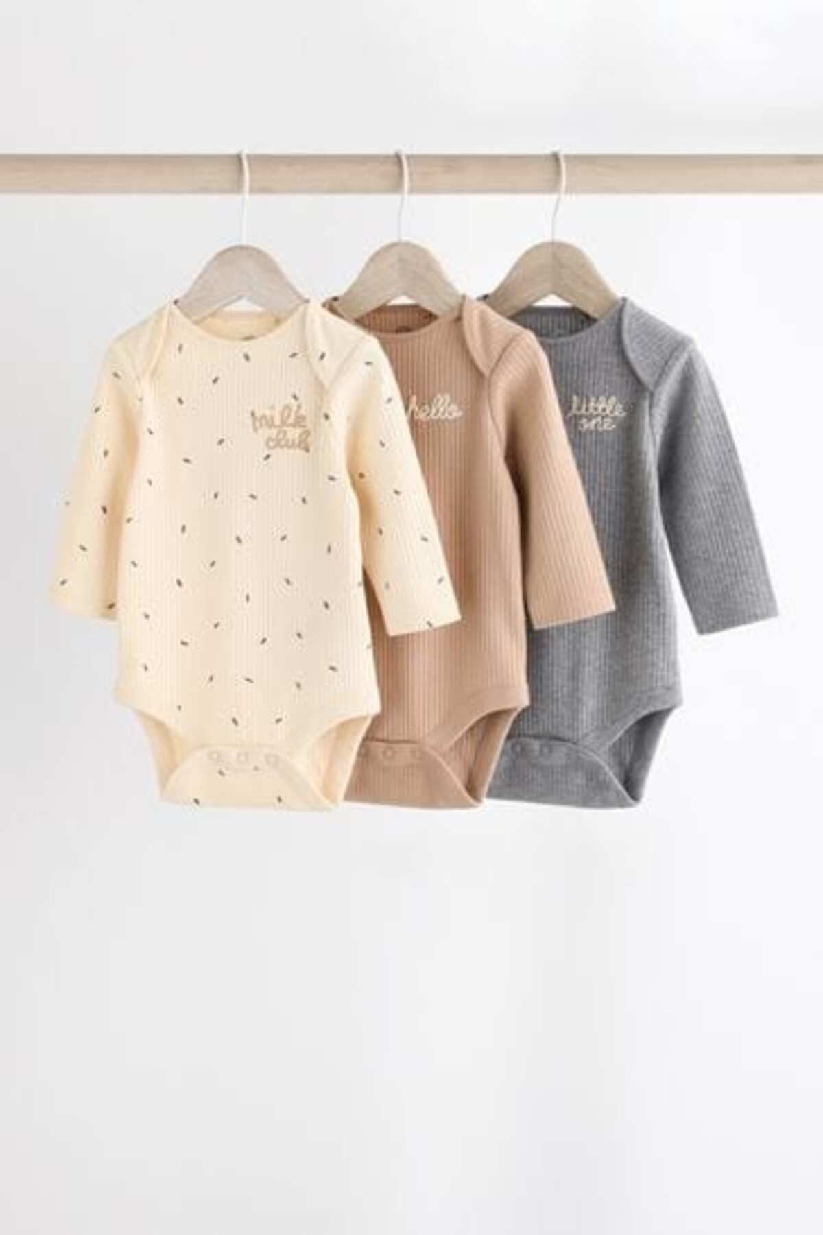 Next Baby % 100 Pamuklu Krem Kahve Uzun Kollu 3'lü Body Zıbın Set