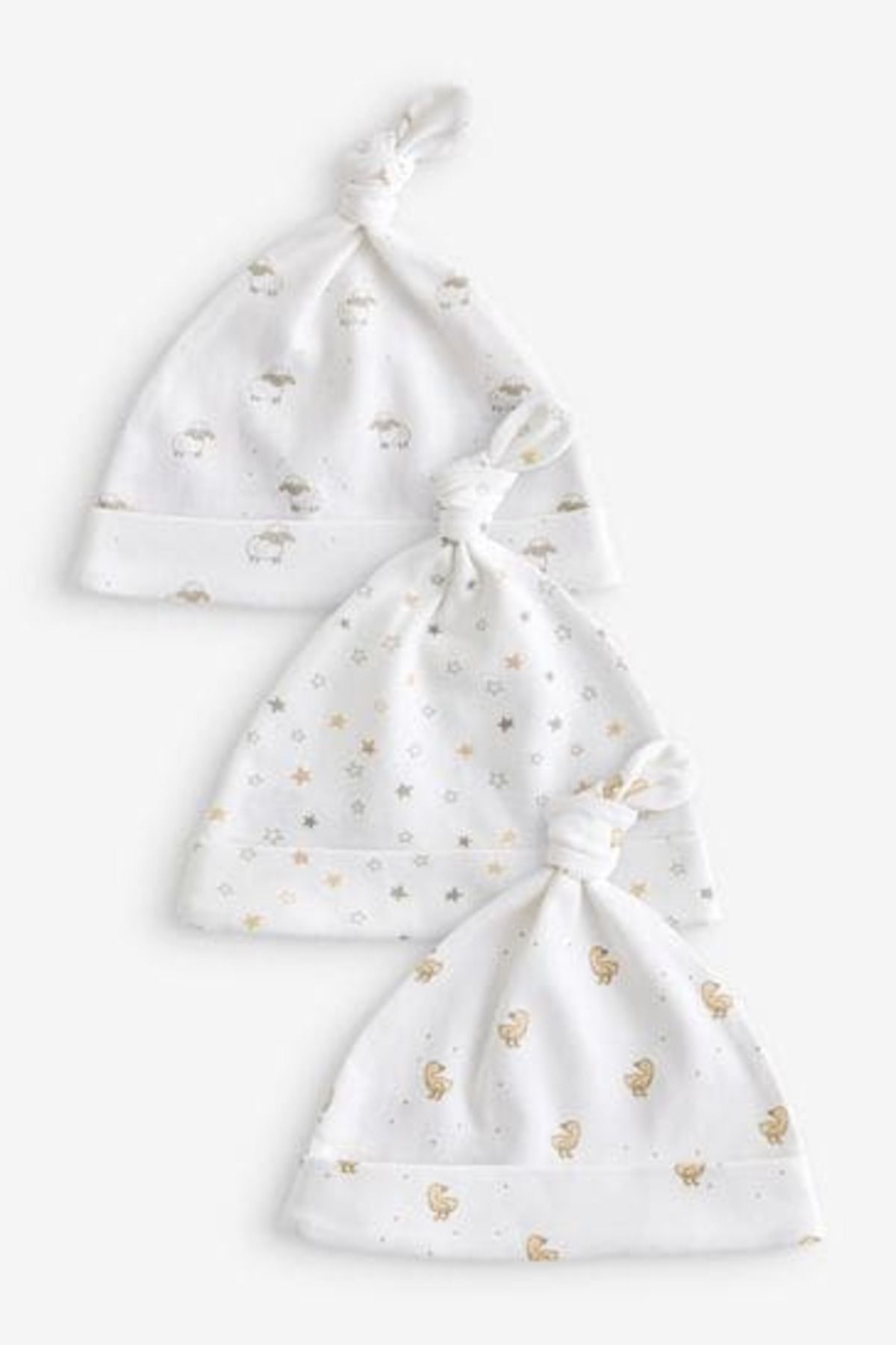 Next Baby % 100 Pamuklu Beyaz Animal 3'lü Şapka Set