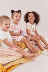 Next Baby % 100 Pamuklu Pembe Çiçek Peri Desenli 3’lü Şortlu Alt Üst Takım