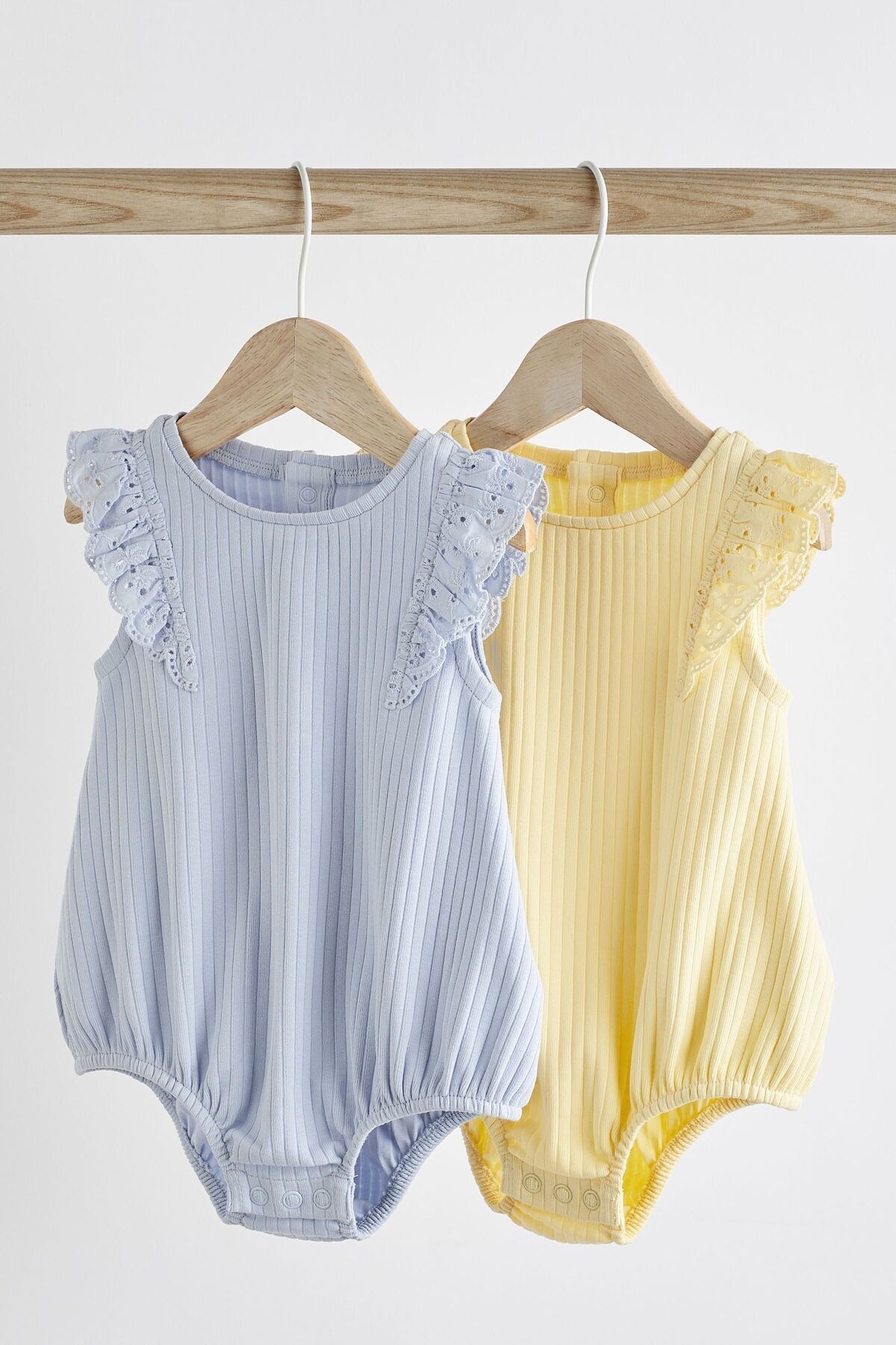 Next Baby % 100 Pamuklu Mavi Sarı Fırfırlı Kısa Kol 2’li Body Zıbın Set