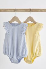 Next Baby % 100 Pamuklu Mavi Sarı Fırfırlı Kısa Kol 2’li Body Zıbın Set