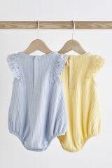 Next Baby % 100 Pamuklu Mavi Sarı Fırfırlı Kısa Kol 2’li Body Zıbın Set