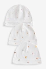 Next Baby % 100 Pamuklu Beyaz Animal Desenli 3’lü Şapka Seti