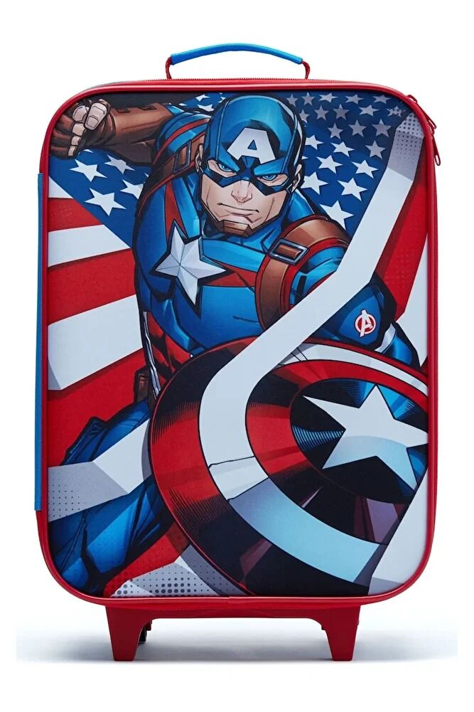 Mavi Captain America Temalı Tekerlekli Küçük Kabin Boy Valiz