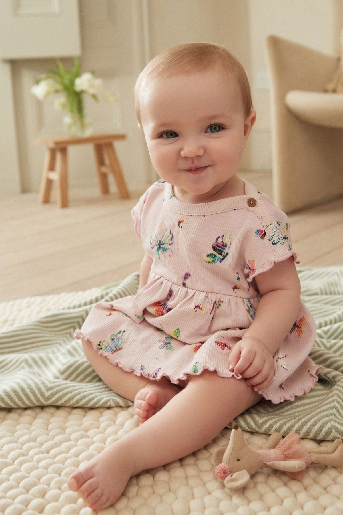 Next Baby % 100 Pamuklu Lilac Purple Butterfly Kısa Kollu Alt Üst Takım