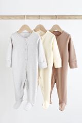 Next Baby % 100 Pamuklu Krem 3’lü Tulum Set