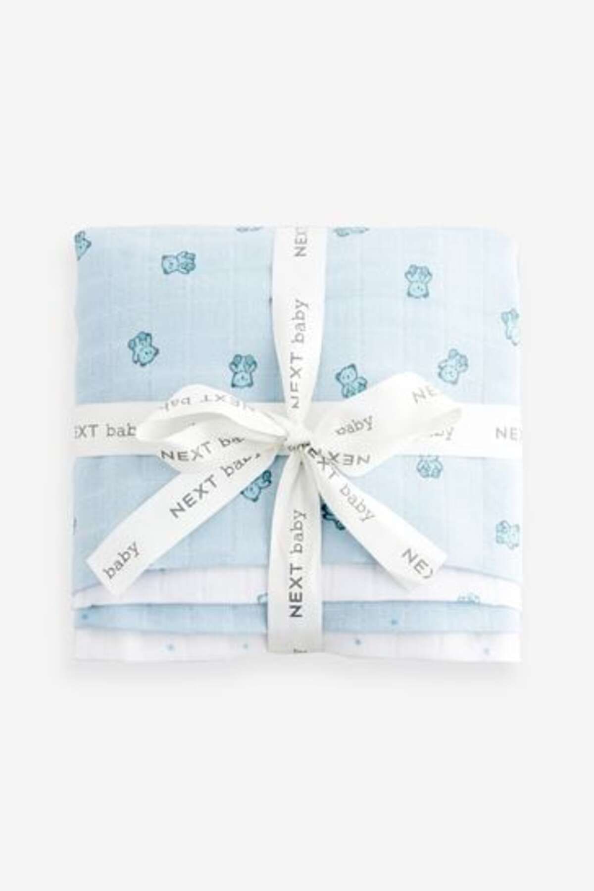 Next Baby %100 Pamuklu Mavi Ayı Desenli 4'lü Müslin Set
