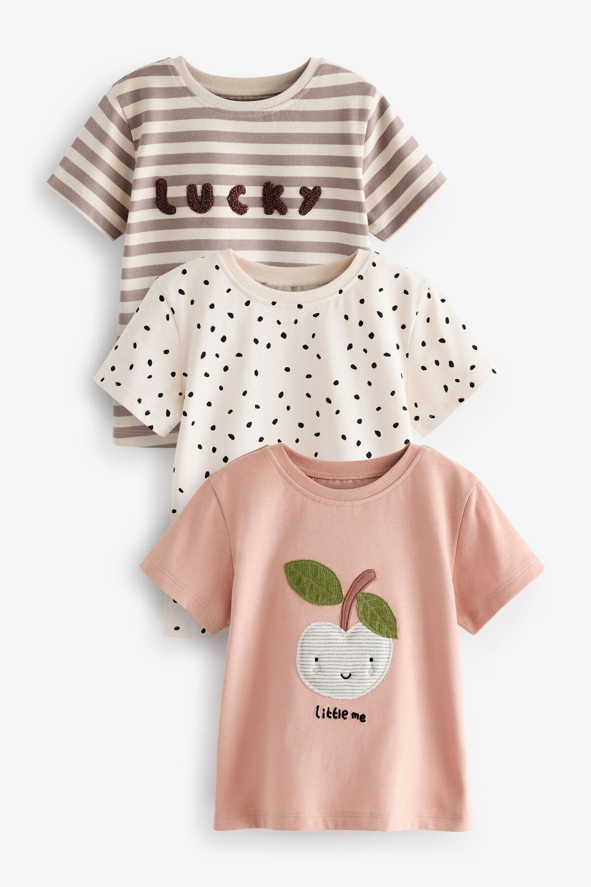 Next Baby % 100 Pamuklu Kısa Kollu Elma Desenli 3’lü Tshirt Set