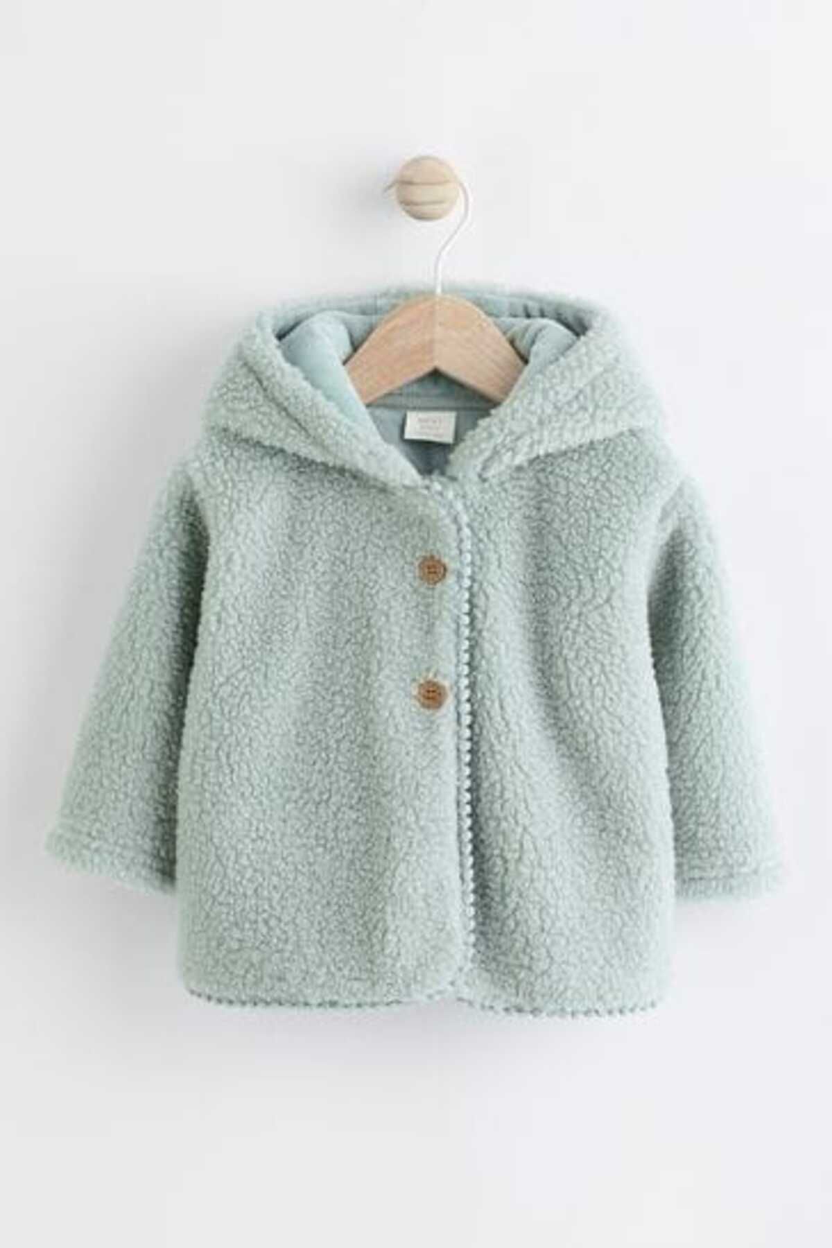 Next Baby Adaçayı Yeşili  Tam Polar Astarlı Kapüşonlu Peluş Ceket