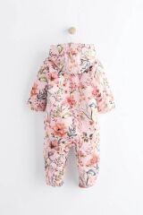 Next Baby Pembe Çiçek Desenli  Tam Polar Astarlı Kapitone  Astronot Tulum