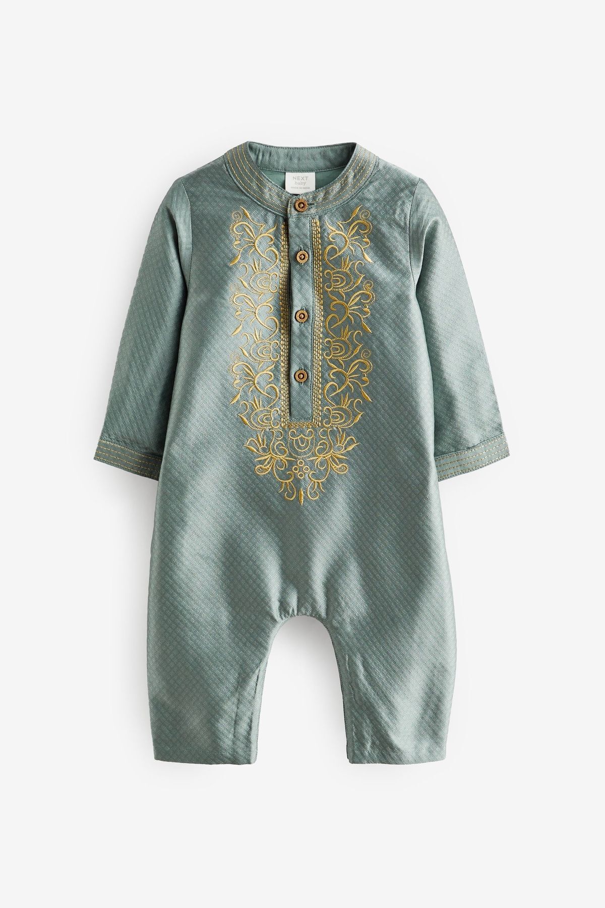 Next Baby Pamuklu Yeşil İşlemeli Bebek Tulum