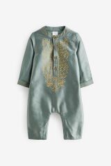Next Baby Pamuklu Yeşil İşlemeli Bebek Tulum