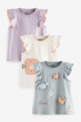 Next Baby Pamuklu Mavi Lila Deniz Canlıları Desenli Kısa Kollu 3’lü Şortlu Alt Üst Takım