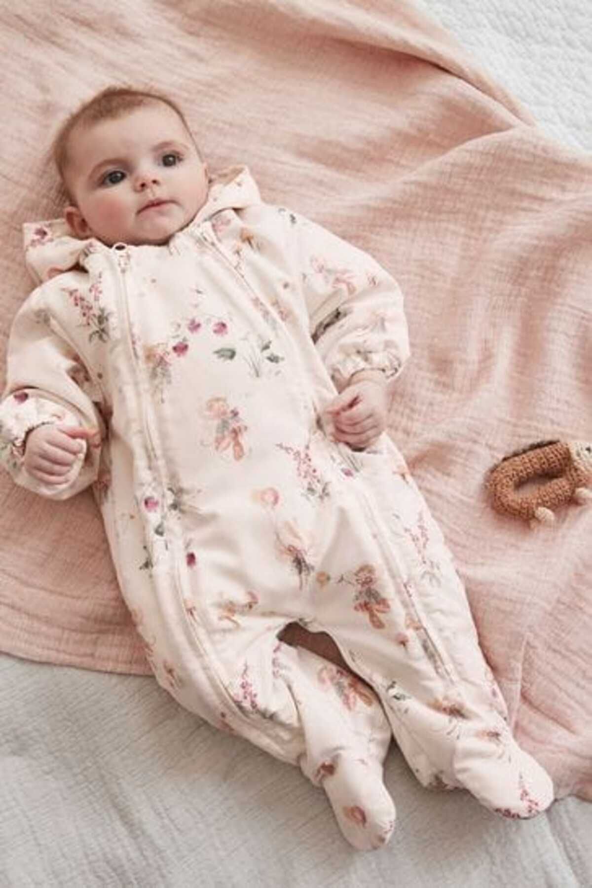 Next Baby Ekru Peri Desenli  Tam Polar Astarlı Astronot Tulum