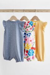 Next Baby % 100 Pamuklu Mavi Sarı Gökkuşağı Desenli 3’lü Romper Set