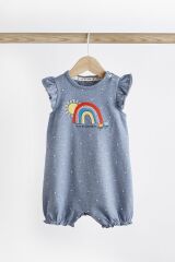 Next Baby % 100 Pamuklu Mavi Sarı Gökkuşağı Desenli 3’lü Romper Set