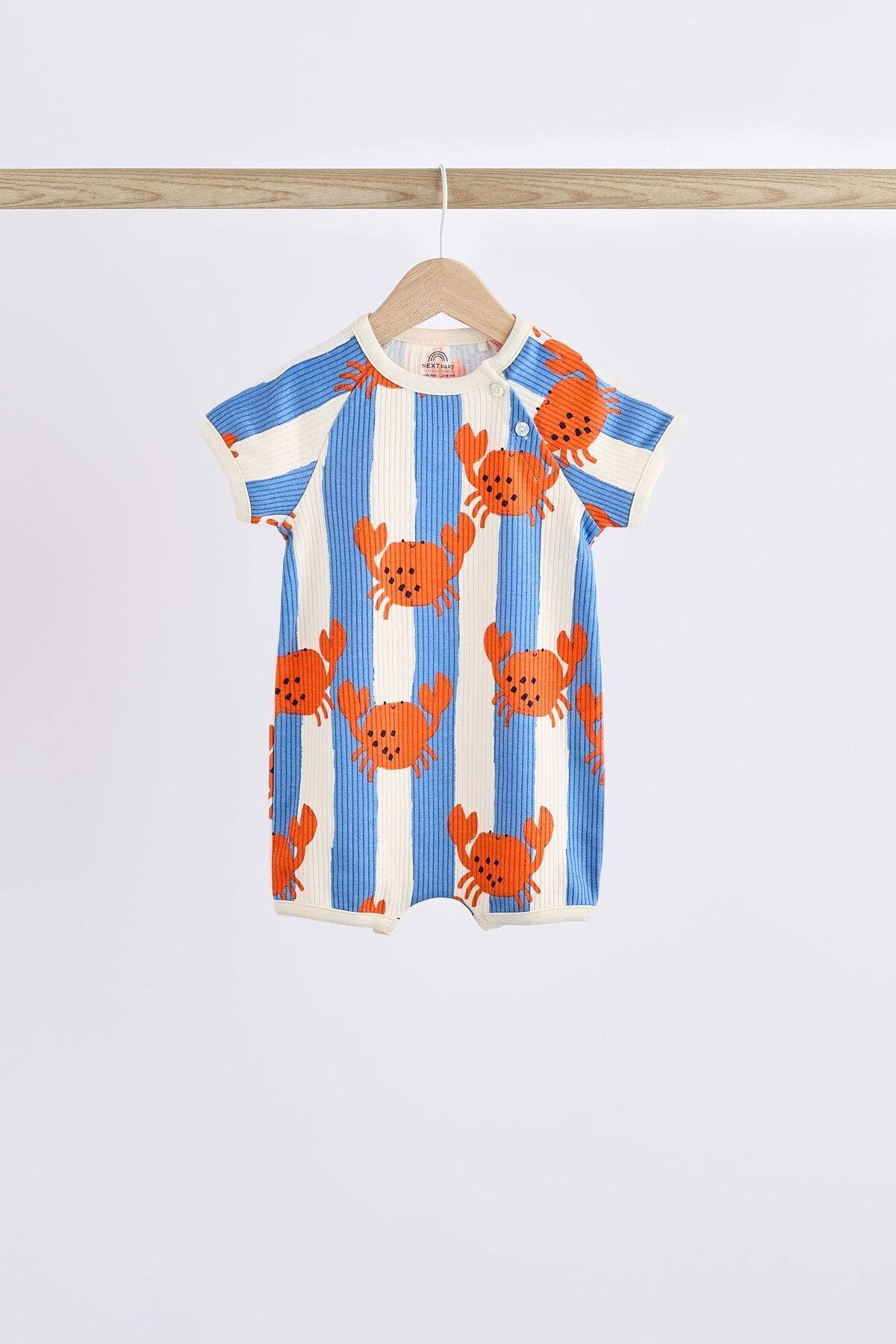 Next Baby % 100 Pamuklu Mavi Parlak Yengeç Desenli Romper