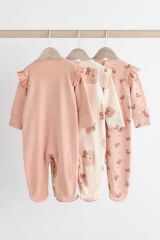Next Baby %100 Pamuklu Pembe Ayı Desenli 3' lü Tulum Set