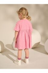 % 100 Pamuklu Pembe Tavşan Desenli Kısa Kollu Elbise