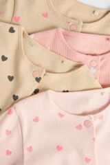 Next Baby % 100 Pamuklu Pembe Kalp Desenli 4'lü Tulum Set