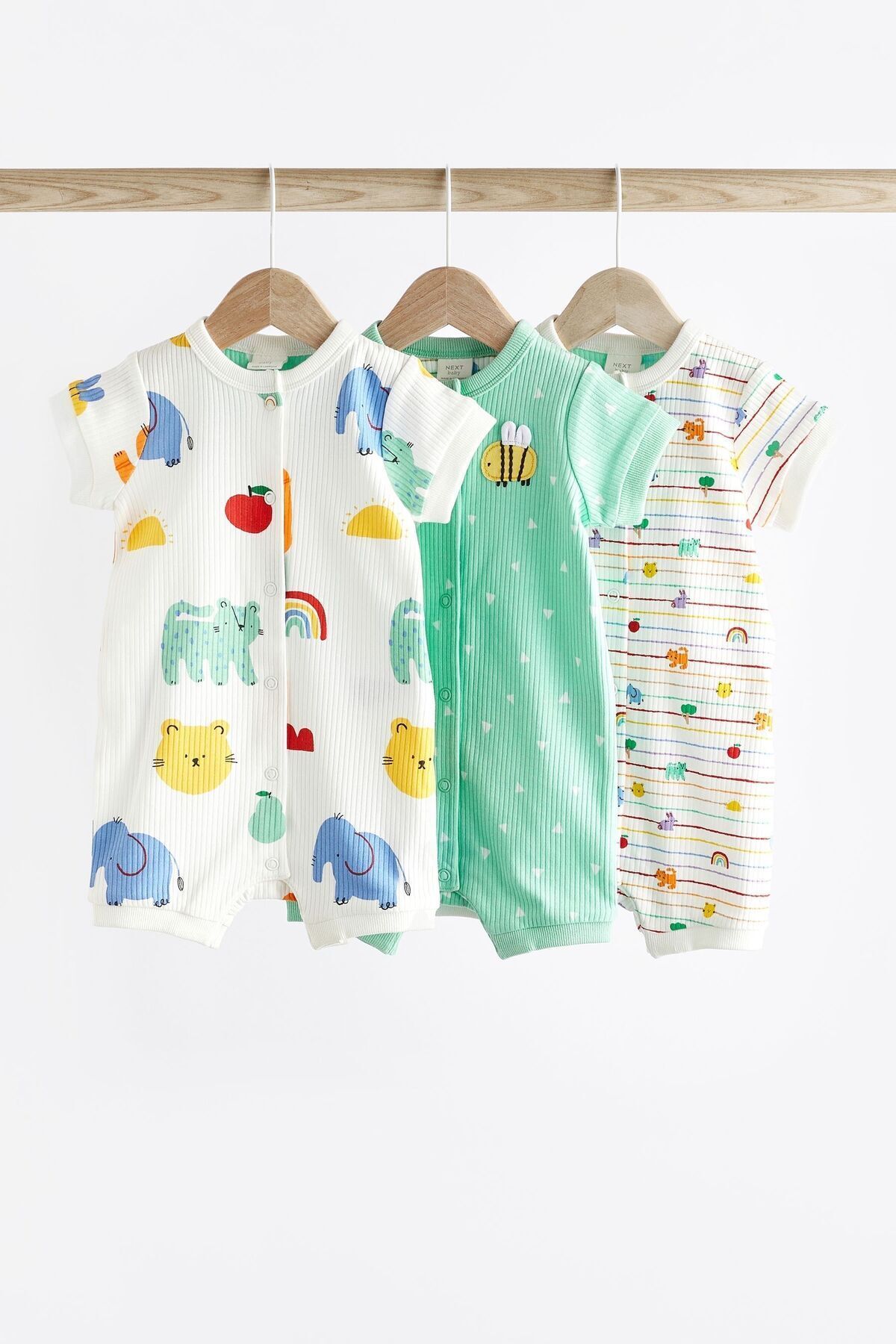 Next Baby % 100 Pamuklu Beyaz Hayvan Desenli 3’lü Romper Set