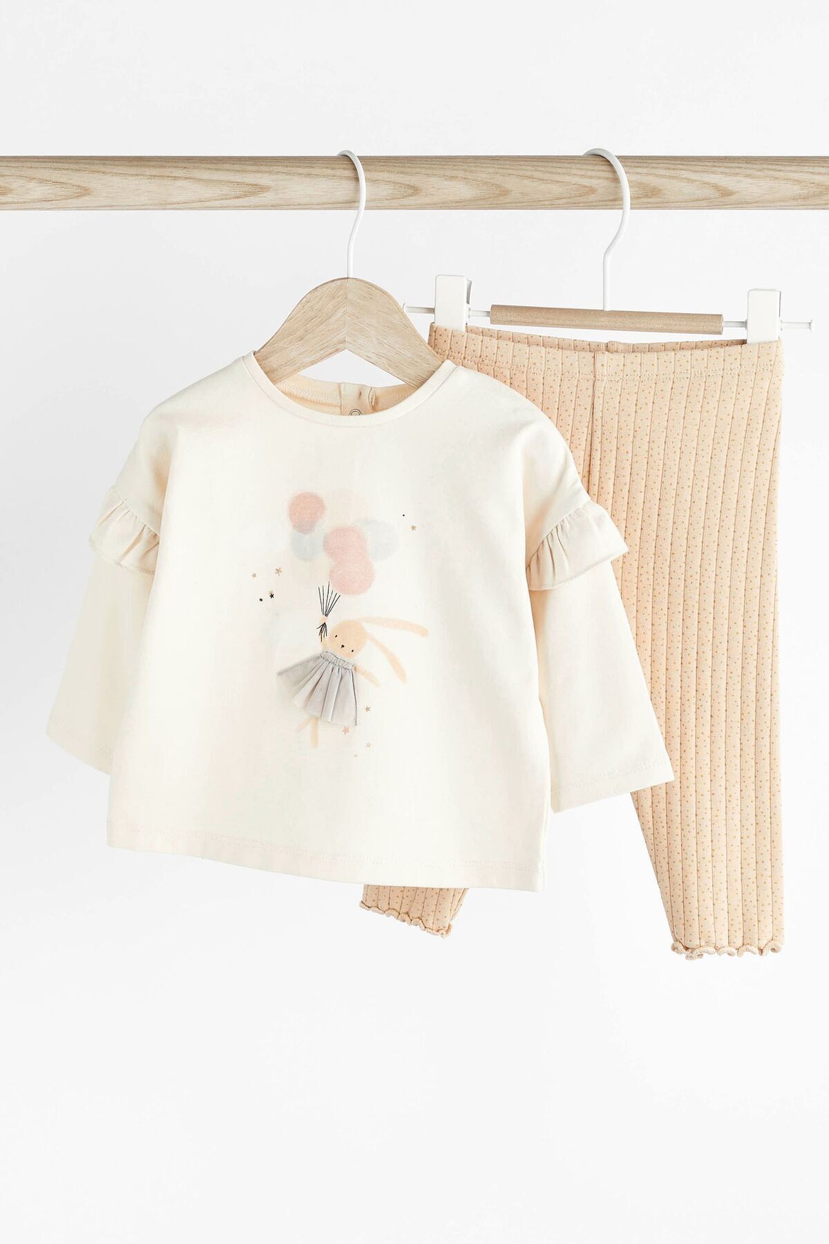 Next Baby % 100 Pamuklu Krem Bale Tavşanı Uzun Kollu Alt Üst Takım