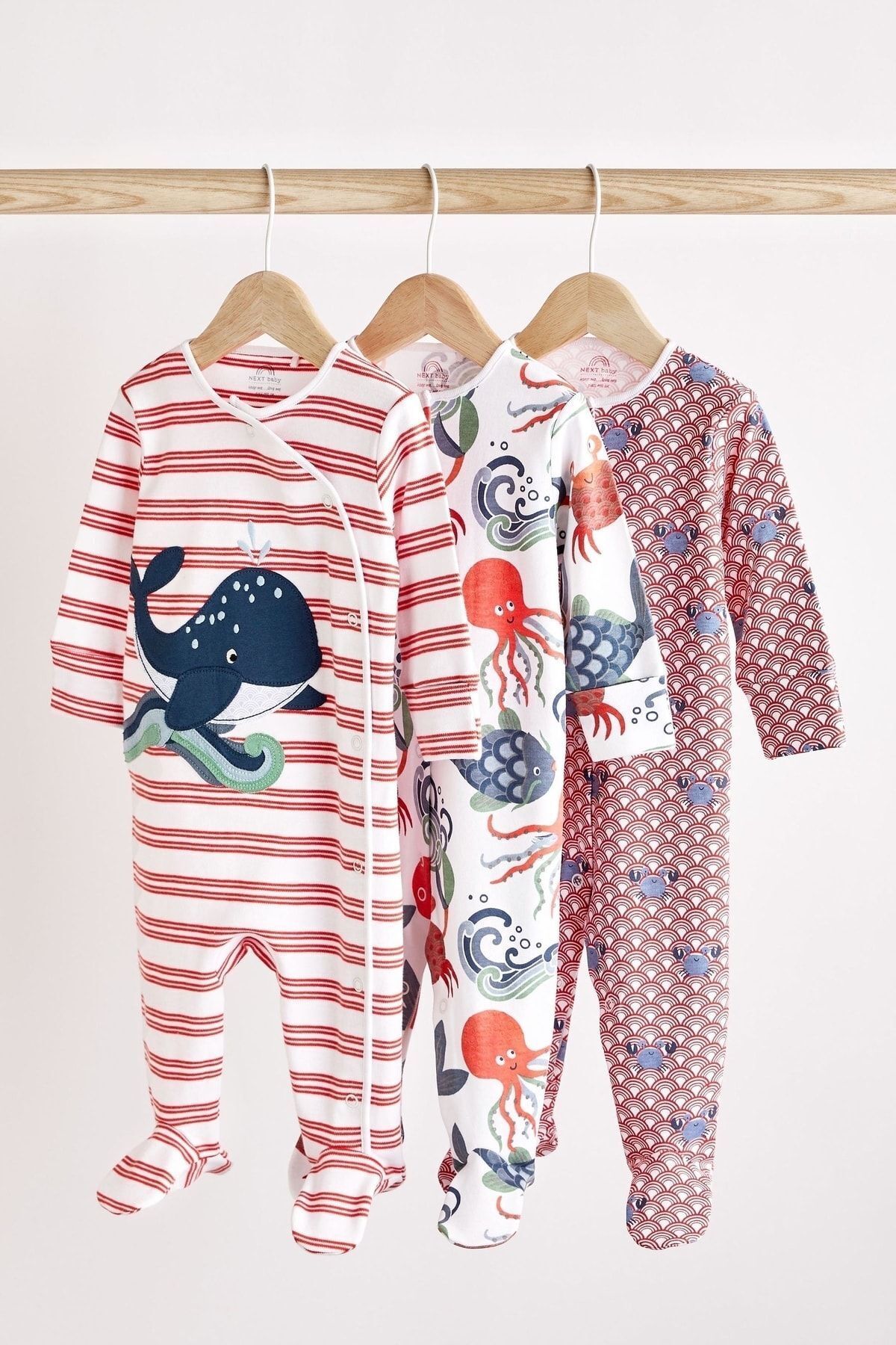 Next Baby % 100 Pamuklu Balık Desenli 3’lü Tulum Set