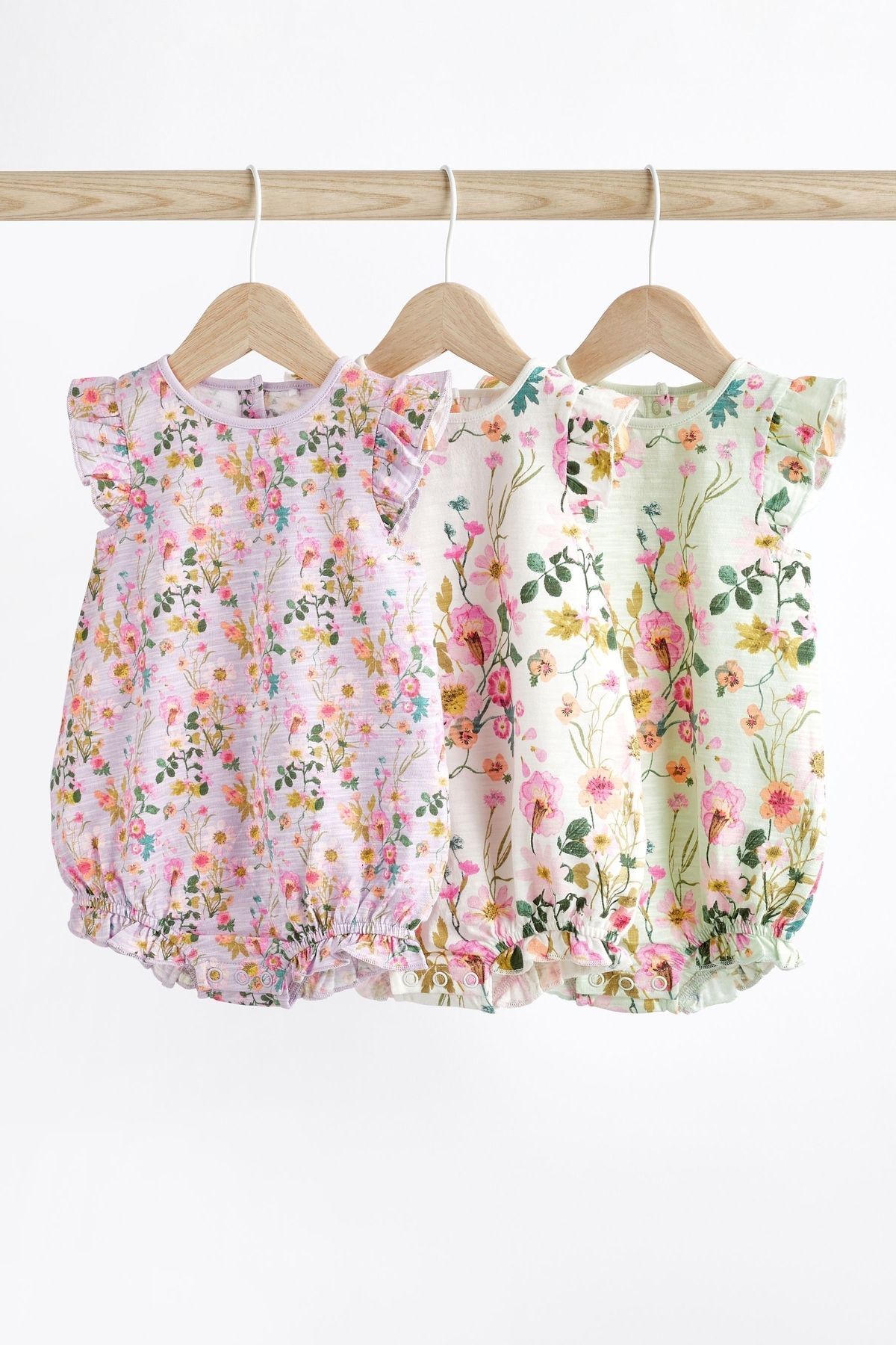Next Baby % 100 Pamuklu Leylak Moru Çiçek Desenli 3’lü Romper Set