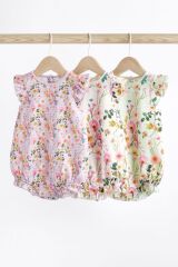 Next Baby % 100 Pamuklu Leylak Moru Çiçek Desenli 3’lü Romper Set