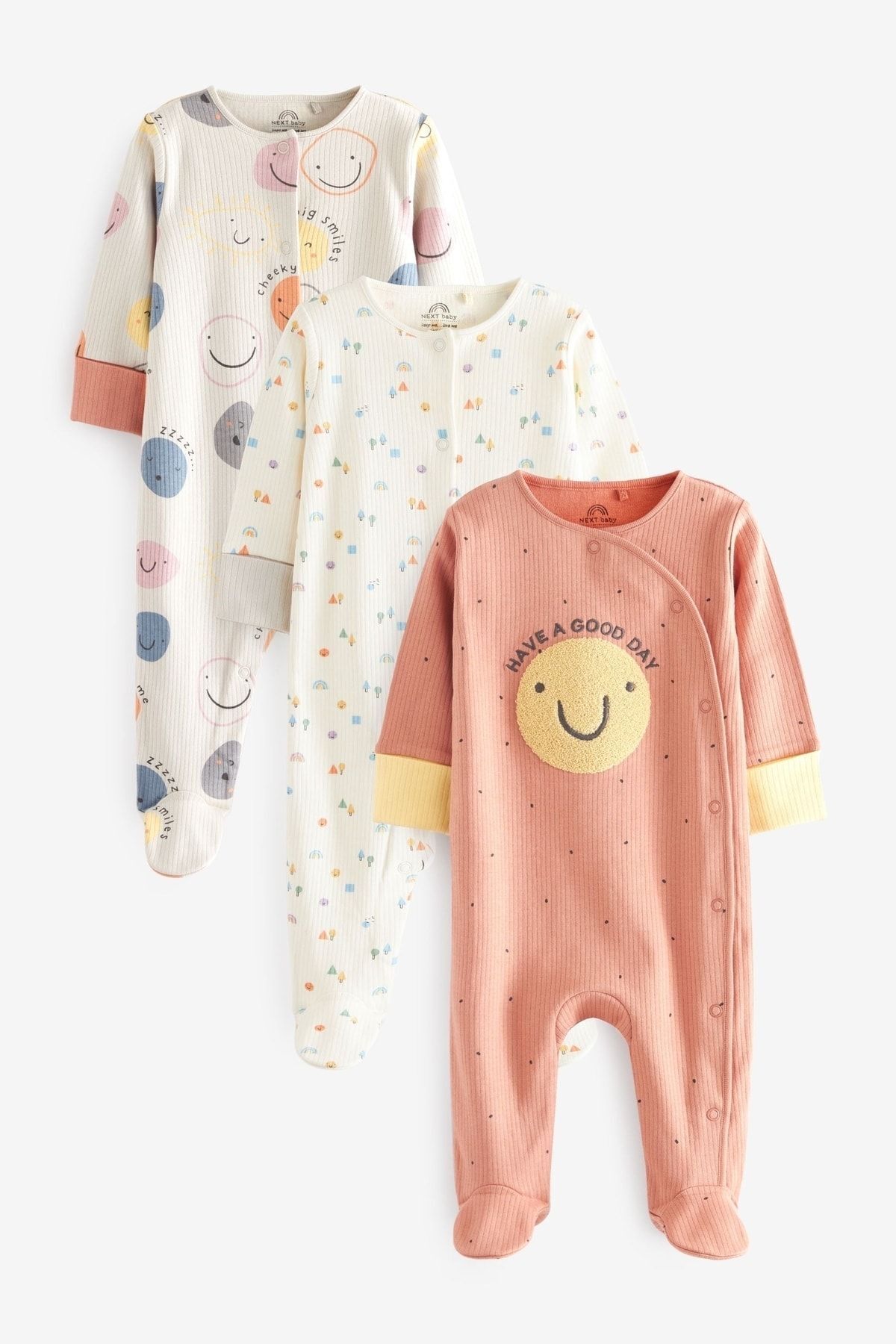 Next Baby % 100 Pamuklu Rust And Grey Happy 3’lü Tulum Set