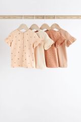 Next Baby % 100 Pamuklu Bej Pembe Çiçek Desenli Kısa Kollu 4’lü Thsirt