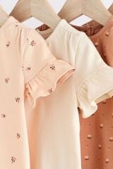 Next Baby % 100 Pamuklu Bej Pembe Çiçek Desenli Kısa Kollu 4’lü Thsirt